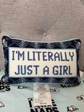 I'm Literally Just A Girl Needlepoint
Throw Pillow Blue Velvet Back
15x8.5